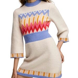 French Connection Cream and Blue Chevron Mini Dress